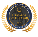 American Institute of Trial Lawyers 2021 Litigator of the Year award emblem with gold laurel wreath design.