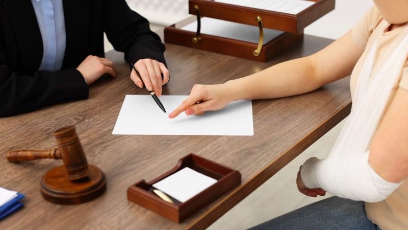 Woman discussing legal matters with judge at desk